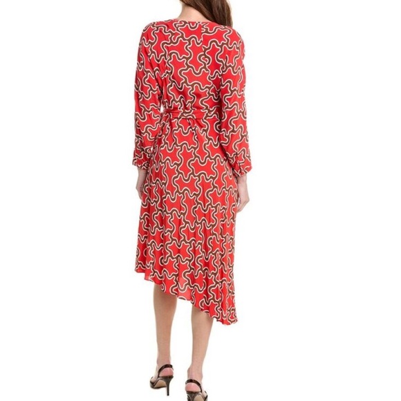 Diane Von Furstenberg Eloise Red Wrap Long Sleeve Midi Dress Asymmetrical Sz. XL - Picture 2 of 13